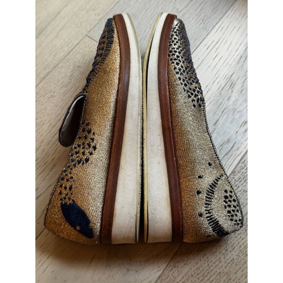 Free People Gold Navy Textile Loafers Sz 6.5 37 Slip-On Leather Lining Snake eye - Picture 5 of 8